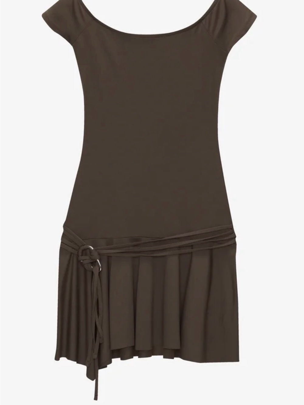 Pull&Bear Brown Off-Shoulder Belted Skater Dress